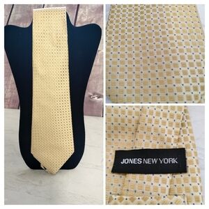 Jones New York Necktie Tie Imported Silk Yellow Geometric Jacquard Square Formal